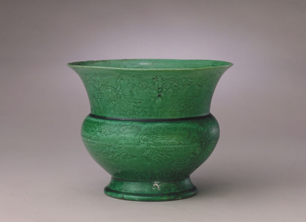 图片[1]-Melon skin, green glaze, dark cloud and phoenix pattern-China Archive